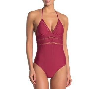 Ella Moss V-Neck Solid One-Piece Swimsuit